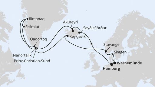 Island und Grönland von Hamburg nach Rostock